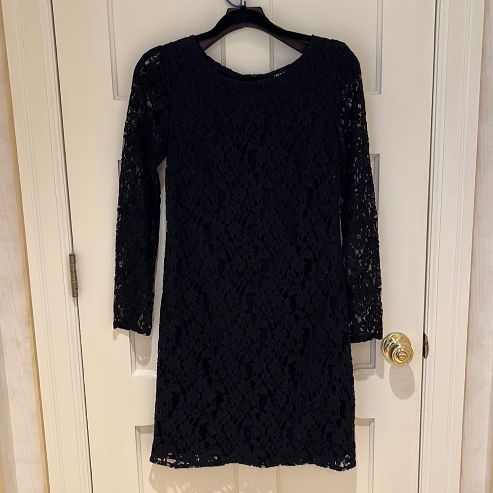 DKNY Size Petite, black lace dress
